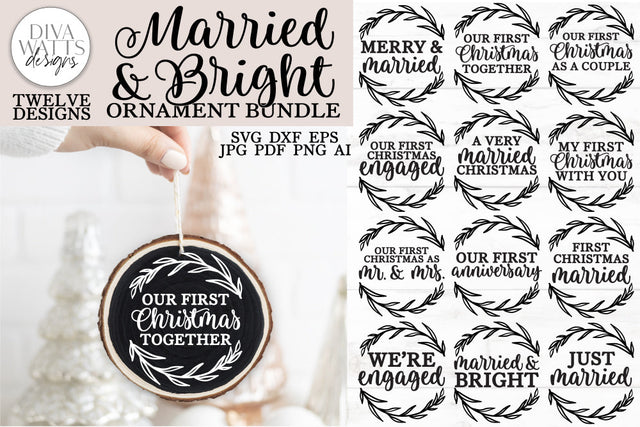 Married & Bright Christmas Ornament SVG Bundle | Farmhouse Ornaments SVG Diva Watts Designs 