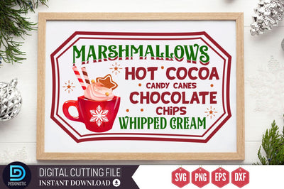 Marshmallows hot cocoa candy canes chocolate chips whipped cream SVG, Marshmallows hot cocoa candy canes chocolate chips whipped cream SVG DESIGNISTIC 
