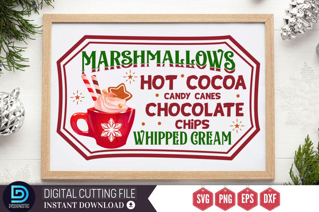 Marshmallows hot cocoa candy canes chocolate chips whipped cream SVG, Marshmallows hot cocoa candy canes chocolate chips whipped cream SVG DESIGNISTIC 