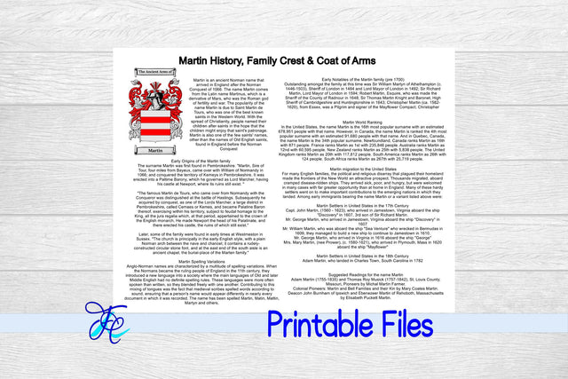 Martin History, Family Crest & Coat of Arms 3D Paper Family Creations 