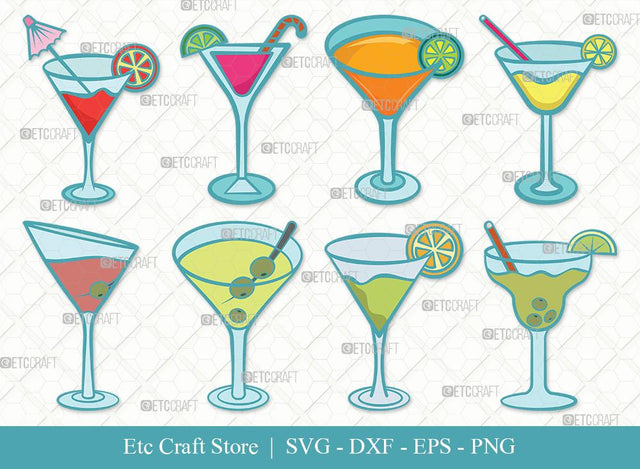 Martini Glass Clipart SVG Cut File | Margarita Glass Svg | Wine Glass Svg | Lime Svg | Bundle | Eps | Dxf | Png SVG ETC Craft 