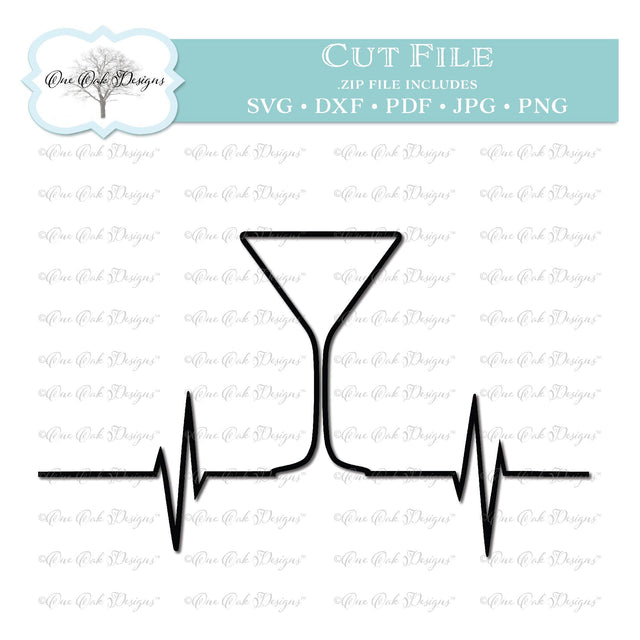 Martini Glass EKG Heartbeat SVG One Oak Designs 