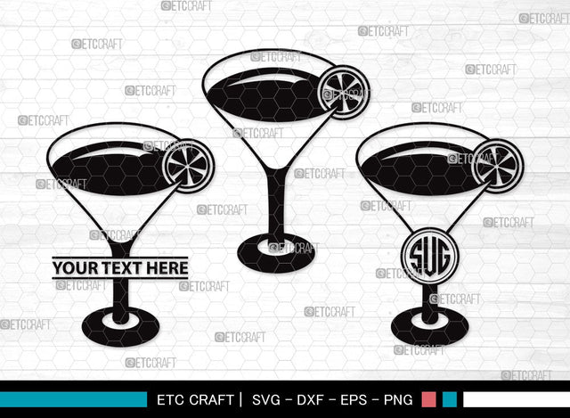 Martini Glass Monogram SVG Cut File | Margarita Glass Svg | Wine Glass Svg | Lime Svg | Martini Glass Clipart SVG ETC Craft 