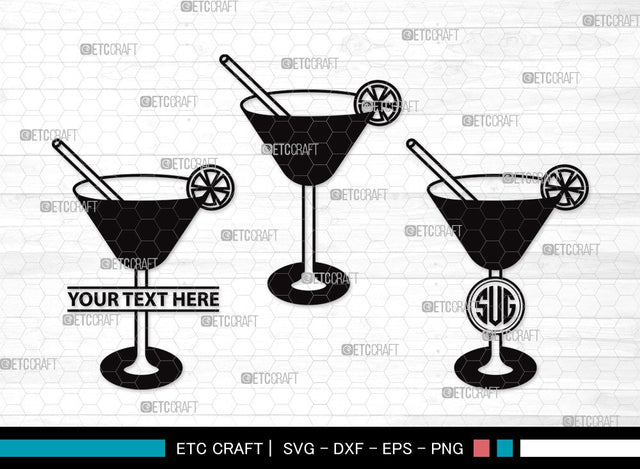 Martini Glass Monogram SVG Cut File | Margarita Glass Svg | Wine Glass Svg | Lime Svg | Martini Glass Clipart SVG ETC Craft 