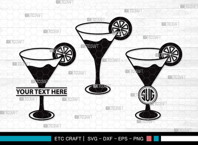 Martini Glass Monogram SVG Cut File | Margarita Glass Svg | Wine Glass Svg | Lime Svg | Martini Glass Clipart SVG ETC Craft 