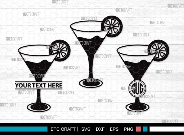 Martini Glass Monogram SVG Cut File | Margarita Glass Svg | Wine Glass Svg | Lime Svg | Martini Glass Clipart SVG ETC Craft 
