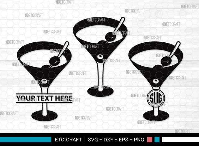 Martini Glass Monogram SVG Cut File | Margarita Glass Svg | Wine Glass Svg | Lime Svg | Martini Glass Clipart SVG ETC Craft 