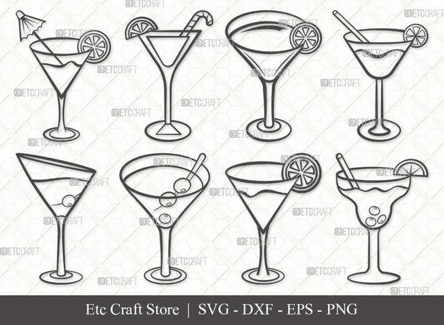 Martini Glass Outline SVG Cut File | Margarita Glass Svg | Wine Glass Svg | Lime Svg | Bundle | Eps | Dxf | Png SVG ETC Craft 
