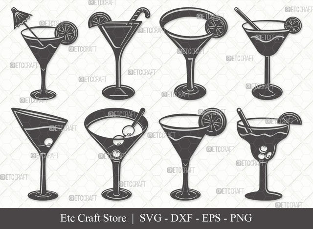 Martini Glass Silhouette SVG Cut File | Margarita Glass Svg | Wine Glass Svg | Lime Svg | Bundle | Eps | Dxf | Png SVG ETC Craft 