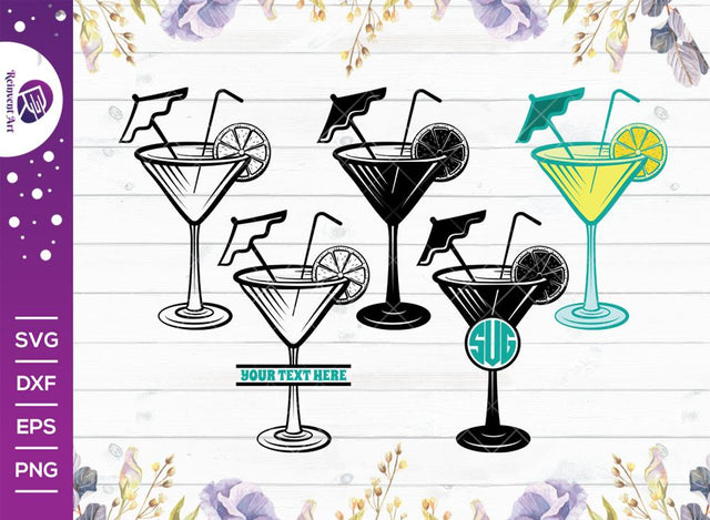 Martini Glass SVG Cut File | Margarita Glass With Lime Svg | Wine Glass Svg | Lime Svg | Lemon Svg | Split Monogram | Eps | Dxf | Png SVG Reinvent Art 