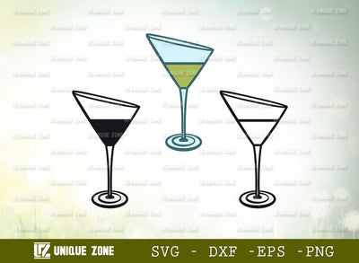 Martini Glass Svg, Margarita Glass Svg, Wine Glass Svg, Toothpick Umbrella Svg, Lime Svg, Mint Leaves Svg, Glass Silhouette SVG Unique Zone 