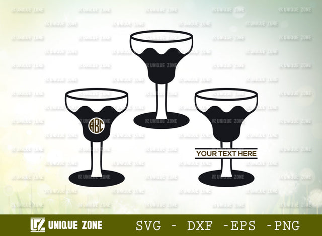 Martini Glass Svg Monogram, Margarita Glass Svg, Wine Glass Svg, Toothpick Umbrella Svg, Lime Svg, Mint Leaves Svg, Glass Silhouette SVG Unique Zone 