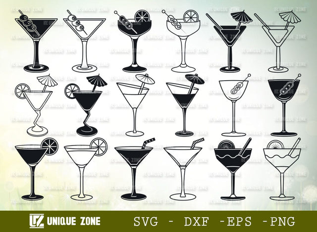 Martini Glass With Lime SVG Bundle, Glass Svg, Lime Svg, Party Glass Svg, Juice Glass Svg, Toothpick Umbrella Svg, Drink Glass Svg, SVG Unique Zone 