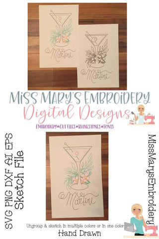 Martini Sketch File | Foil Quill | Drawing File Sketch DESIGN MissMarysEmbroidery 