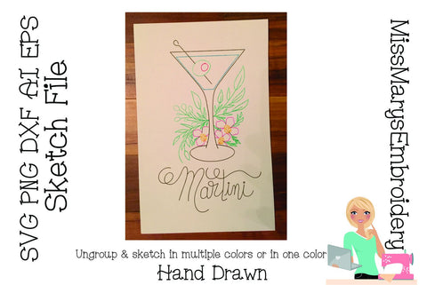 Martini Sketch File | Foil Quill | Drawing File Sketch DESIGN MissMarysEmbroidery 