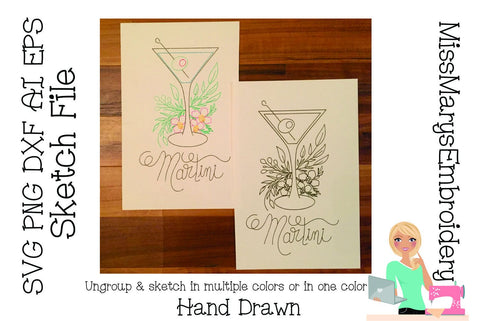 Martini Sketch File | Foil Quill | Drawing File Sketch DESIGN MissMarysEmbroidery 