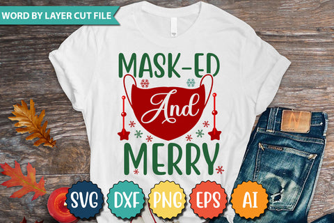 MASK-ED AND MERRY SVG CUT FILE,SVGs,quotes-and-sayings,food-drink,mini-bundles,print-cut,on-sale, SVG DesignPlante 503 