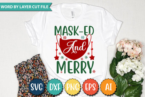 MASK-ED AND MERRY SVG CUT FILE,SVGs,quotes-and-sayings,food-drink,mini-bundles,print-cut,on-sale, SVG DesignPlante 503 