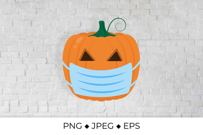 Masked pumpkin Jack-o'-Lantern. Pandemic Covid Halloween Sublimation LaBelezoka 
