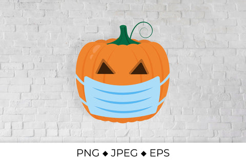 Masked pumpkin Jack-o'-Lantern. Pandemic Covid Halloween Sublimation LaBelezoka 
