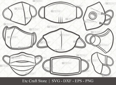 Masks Outline SVG Cut File | Mask Svg | Face Mask Svg | Medical Mask Svg | Surgical Mask Svg | Quarantine Mask Svg | Face Mask Icon Svg | Masks Svg Bundle SVG ETC Craft 