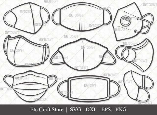Masks Outline SVG Cut File | Mask Svg | Face Mask Svg | Medical Mask Svg | Surgical Mask Svg | Quarantine Mask Svg | Face Mask Icon Svg | Masks Svg Bundle SVG ETC Craft 
