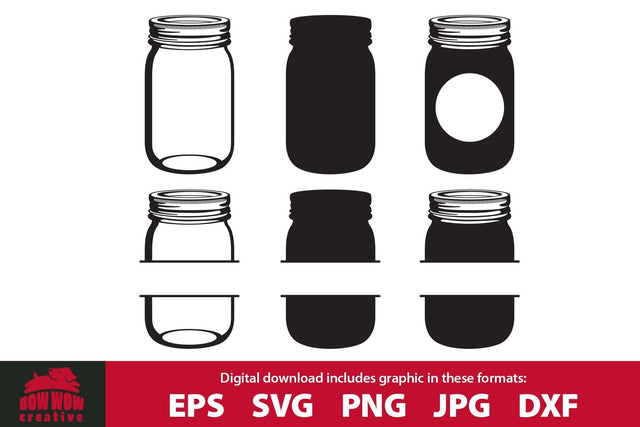 Mason Canning Jar Silhouette Monogram SVG Bundle Cutting File & Clipart Bundle SVG Bow Wow Creative 
