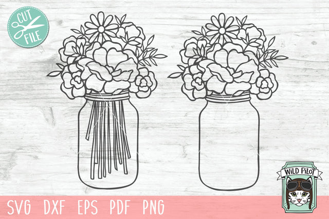 Mason Jar Floral SVG Cut File SVG Wild Pilot 