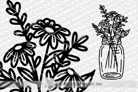 Mason Jar Flower Arrangement SVG | Line Drawing SVG | Farmhouse Art Sign SVG | dxf and more SVG Diva Watts Designs 