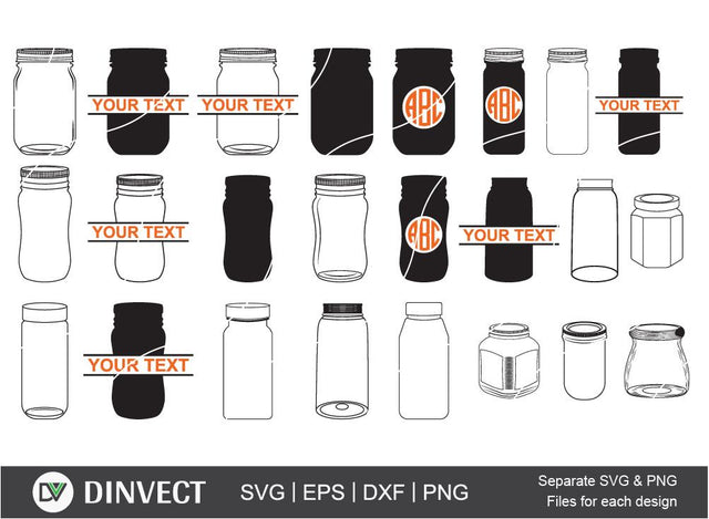 Mason Jar SVG, Canning jar Silhouette, Monogram, Ball Mason Jars Svg, Mason Jar Clipart, Silhouette, Vector, Cut File, Silhouette Studio, Cutting Machine SVG Dinvect 