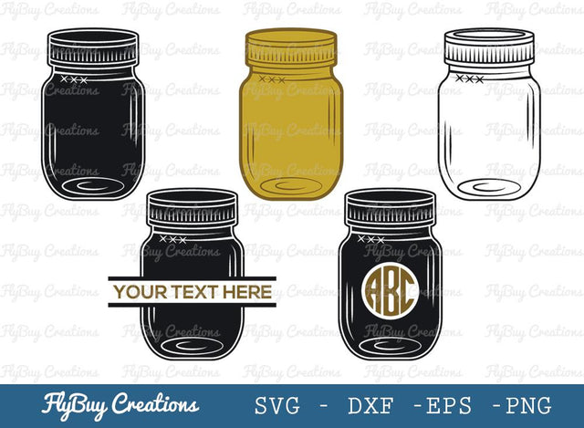 Mason Jar Svg Cut File| Bottle | Jar | Jam Bottle | Jam Bottle Silhouette | Circle Monogram | Split Monogram SVG ETC Craft 