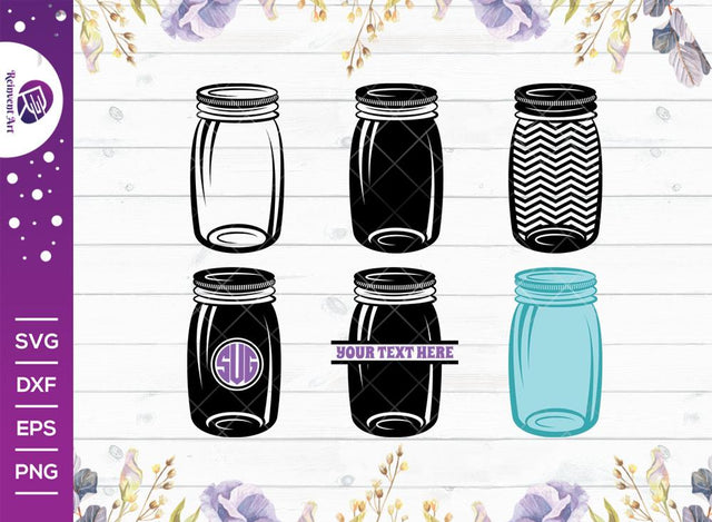 Mason Jar SVG Cut File | Bottle Svg | Jar Svg | Jam Bottle Svg | Split Monogram Svg | Monogram | Eps | Dxf | Png | Bundle SVG Reinvent Art 