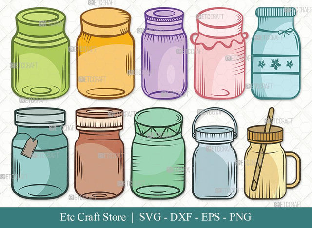 Mason Jars Clipart SVG Cut File | Bottle Svg | Jar Svg | Jam Bottle Svg | Mason Jars Svg | Eps | Dxf | Png | Bundle SVG ETC Craft 