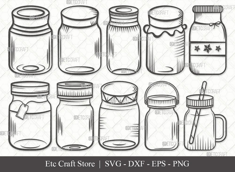 Mason Jars Outline Svg Cut File Bottle Svg Jar Svg Jam Bottle Svg Mason Jars Svg Eps 7006