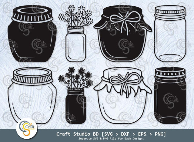 Mason Jars Silhouette, Mason Jars SVG, Glass Jar Svg, Floral Mason Jar Svg, Ball Jar Svg, Canning Jar Svg, Mason Jars Bundle SVG ETC Craft 