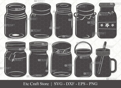 Mason Jars Silhouette SVG Cut File | Bottle Svg | Jar Svg | Jam Bottle Svg | Mason Jars Svg | Eps | Dxf | Png | Bundle SVG ETC Craft 