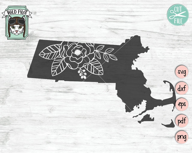 Massachusetts Floral Silhouette SVG Cut File SVG Wild Pilot 