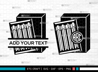 Match And Matchbox Monogram SVG, Circle Monogram Svg, Wooden Matches Svg, Match Stick Svg, Matches Svg, Matchbox Icon Svg, Match And Matchbox SVG ETC Craft 