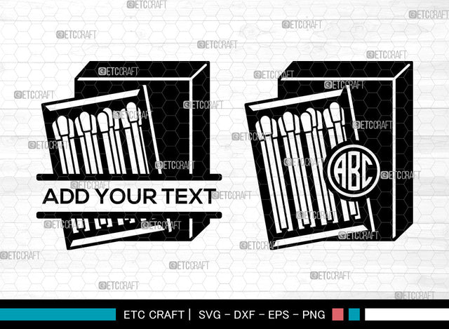 Match And Matchbox Monogram SVG, Circle Monogram Svg, Wooden Matches Svg, Match Stick Svg, Matches Svg, Matchbox Icon Svg, Match And Matchbox SVG ETC Craft 