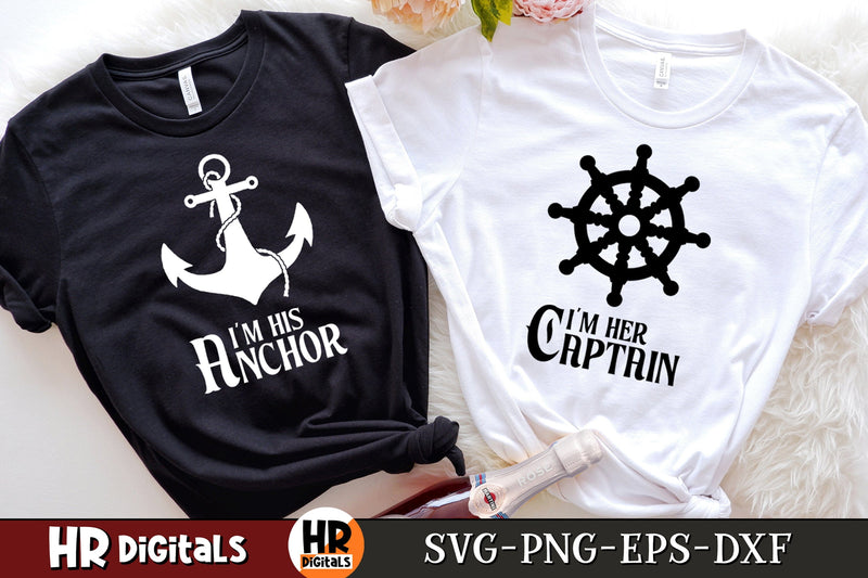 Matching Couples SVG, I'm Her Captain I'm His Anchor, Nautical Sailing Cruise, Romantic Couple Gift, Husband Wife, His and Hers, Eps Png Dxf SVG HRdigitals 
