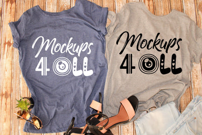 Matching Heather Grey & Blue T-Shirts Mockups,Lifestyle Mock Up Shirt,Real Photo Mockup,Flat Lay,Bella Canvas Mockup,Fashion T Shirt Mockup Mock Up Photo ArtStudio 