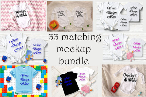Matching T-Shirt Mockup Bundle, Kids Design Bundle, White onesie, toddler Bodysuit Mockup, Digital Mock Ups,Flat lays image,Instant Download Mock Up Photo ArtStudio 