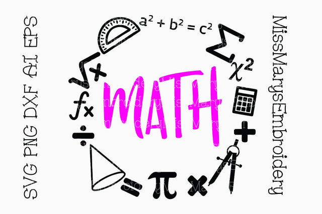 Math School Subject Frame SVG MissMarysEmbroidery 