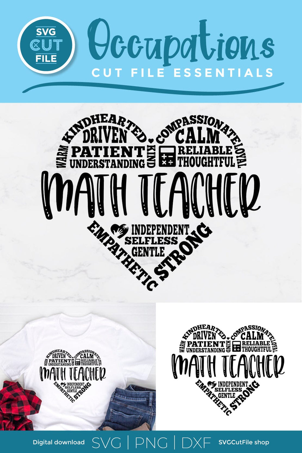 Math teacher svg with heart for Cricut or Silhouette - So Fontsy