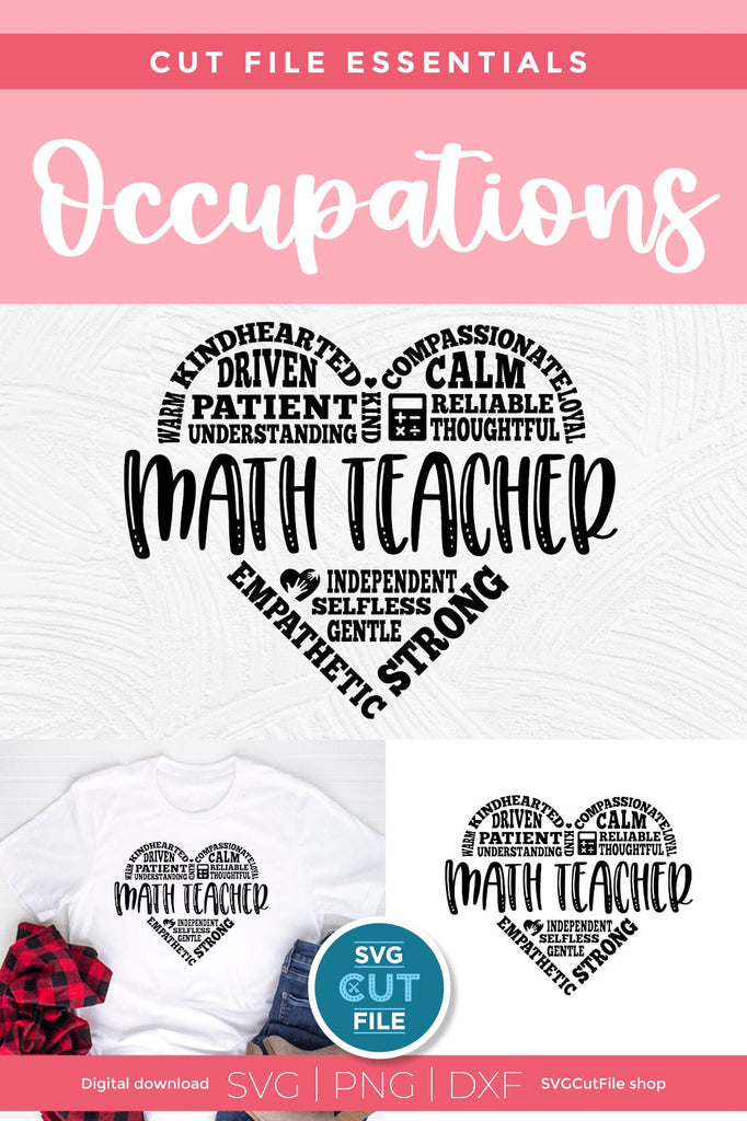 Math teacher svg with heart for Cricut or Silhouette - So Fontsy