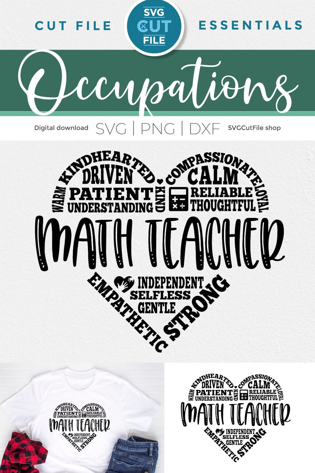 Math teacher svg with heart for Cricut or Silhouette - So Fontsy