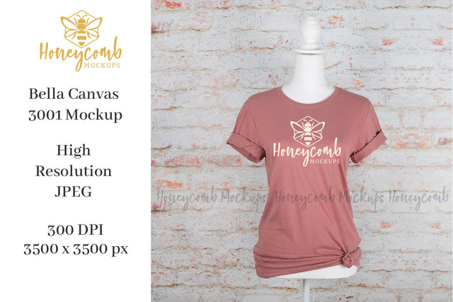 Mauve Bella Canvas 3001 Mockup, Mannequin Mockup, Women's T-Shirt Mockup Mock Up Photo Honeycomb Mockups 