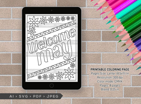 May Month Printable Coloring Page Bundle, PDF Colouring Book, Instant Download, CBP00015 SVG ETC Craft 