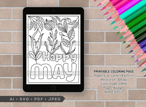 May Month Printable Coloring Page Bundle, PDF Colouring Book, Instant Download, CBP00015 SVG ETC Craft 