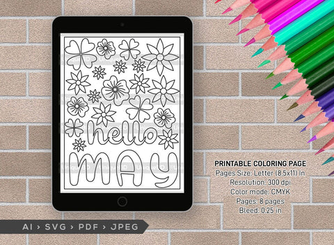 May Month Printable Coloring Page Bundle, PDF Colouring Book, Instant Download, CBP00015 SVG ETC Craft 